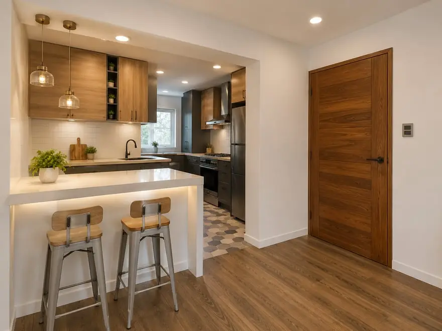 Reconfigured kitchen layout: